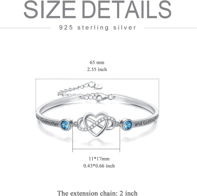 AOBOCO 925 Sterling Silver Adjustable Infinity Heart Bangle Bracelet for Sister Best Friend Daughter Mom Grandma Granddaughter Daughter in Law Godmother Goddaughter Stepmom Stepdaughter - Image 4